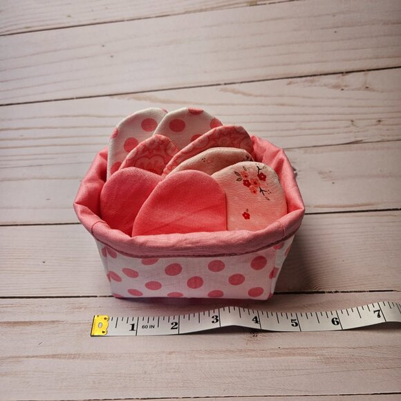 Pink and Polka dot Fabric basket with 8 Refillable Fabric Easter Eggs - Homemade - Picture 4 of 12